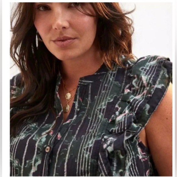 Anthropologie Pilcro Black Floral Motif w/ Silver metallic threading + Ruffles - Picture 4 of 15